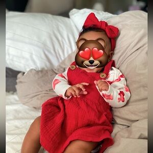 Valentine’s Day Gauze Dress and Hearts Onesie